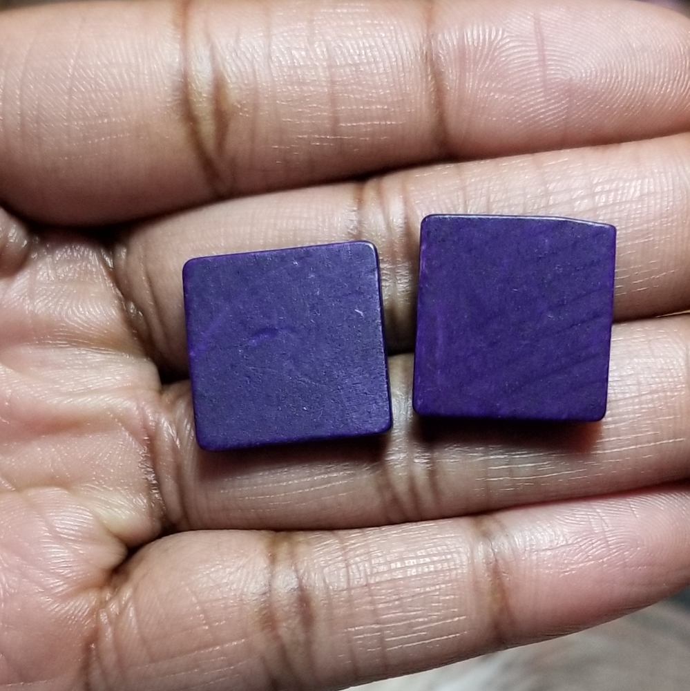 Purple Square Wooden stud earrings